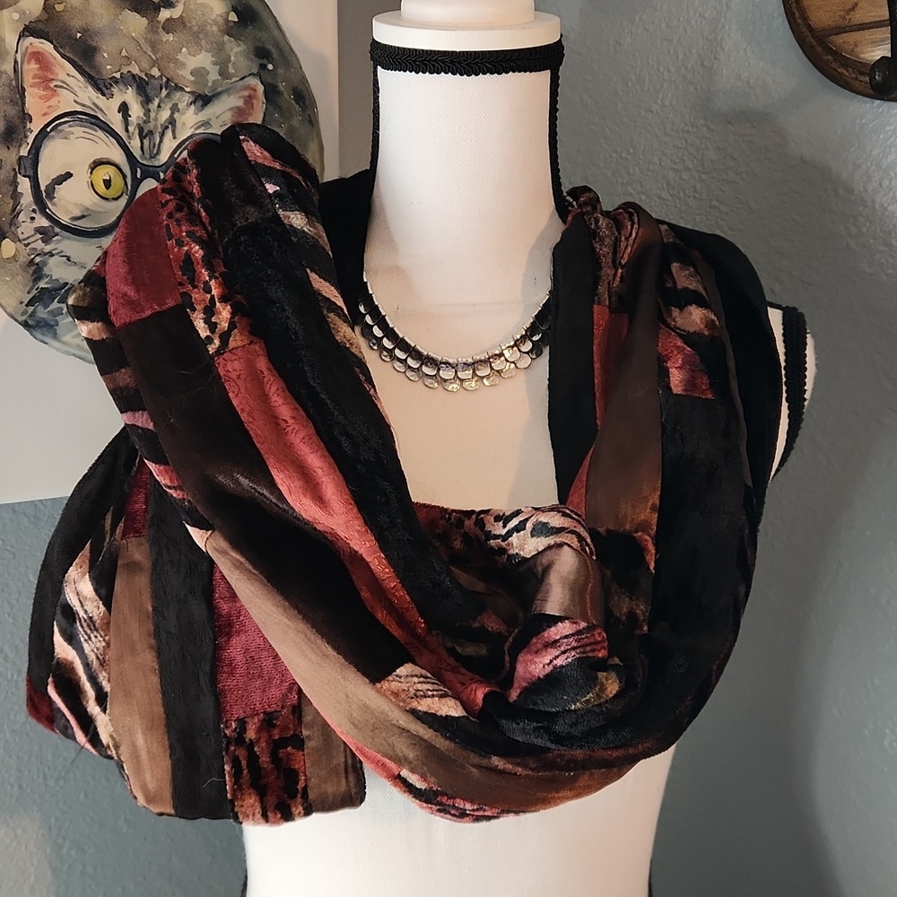 Chico's Vintage Animal Print Patchwork Velour Scarf - Picture 2 of 7